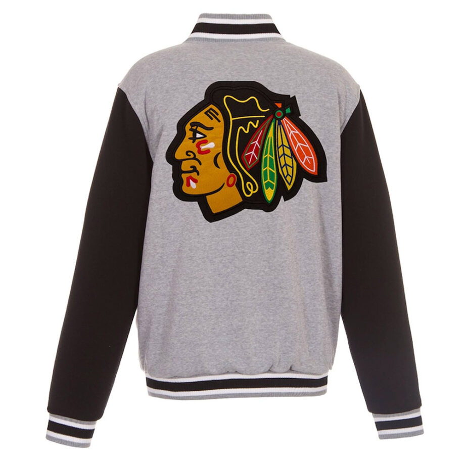 Chicago Blackhawks Gray & Black Varsity Wool Jacket