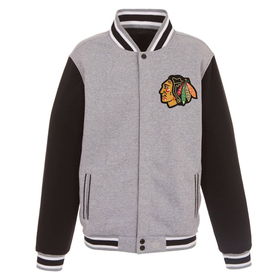 Chicago Blackhawks Gray & Black Varsity Wool Jacket
