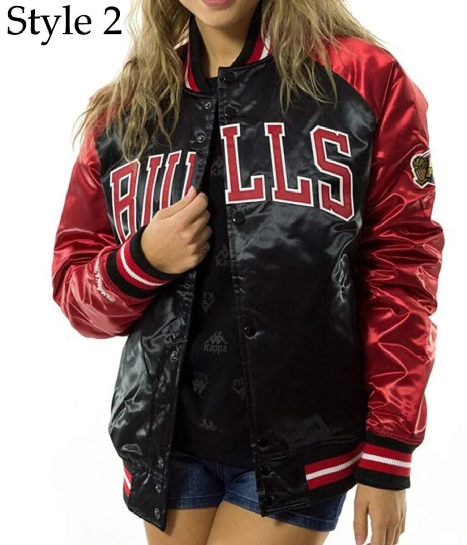 Womens Chicago Bulls Satin Varsity Jacket