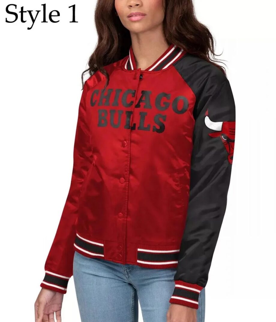 Womens Chicago Bulls Satin Varsity Jacket