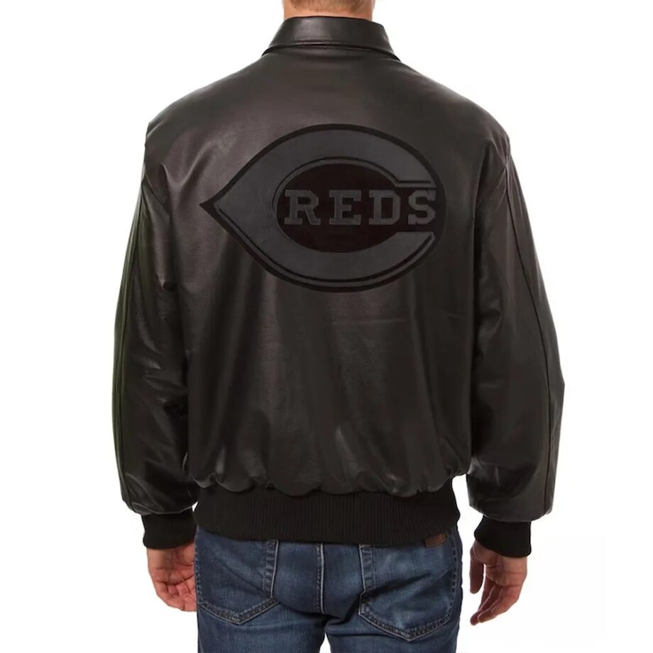 Cincinnati Reds Black Tonal Leather Jacket