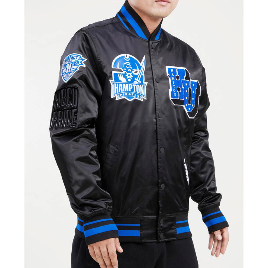 Hampton University Classic Rib Black Satin Jacket