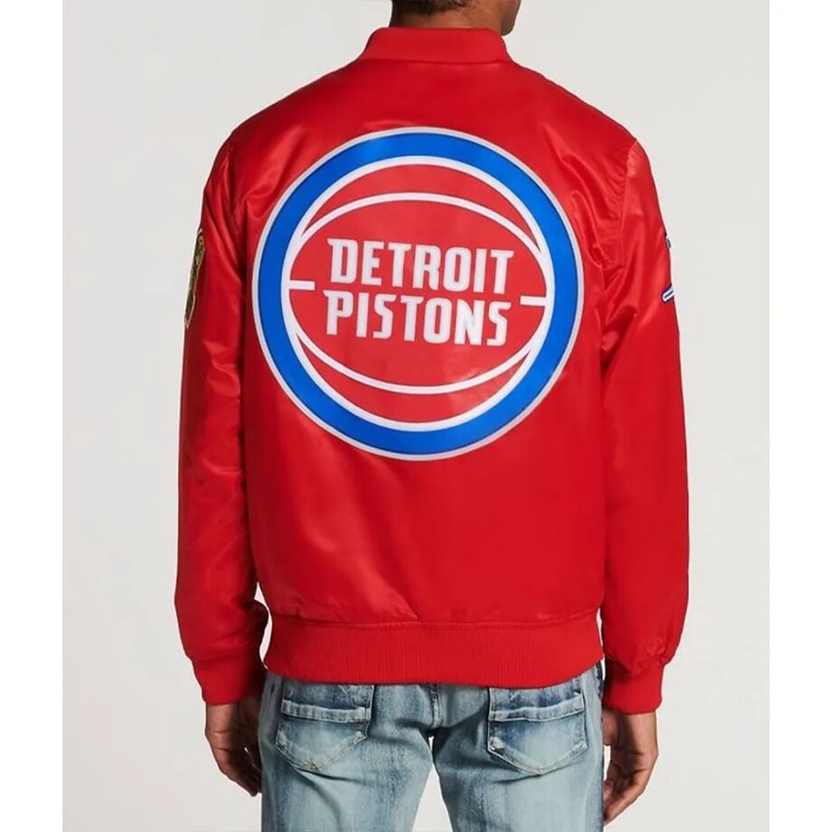 Detroit Pistons Big Logo Black Satin Jacket