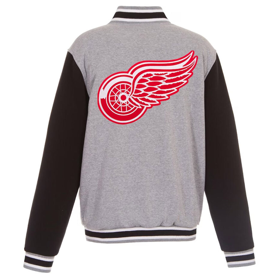 Detroit Red Wings Gray/Black Varsity Wool Snap Jacket