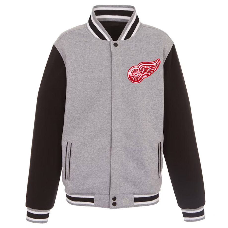 Detroit Red Wings Gray/Black Varsity Wool Snap Jacket