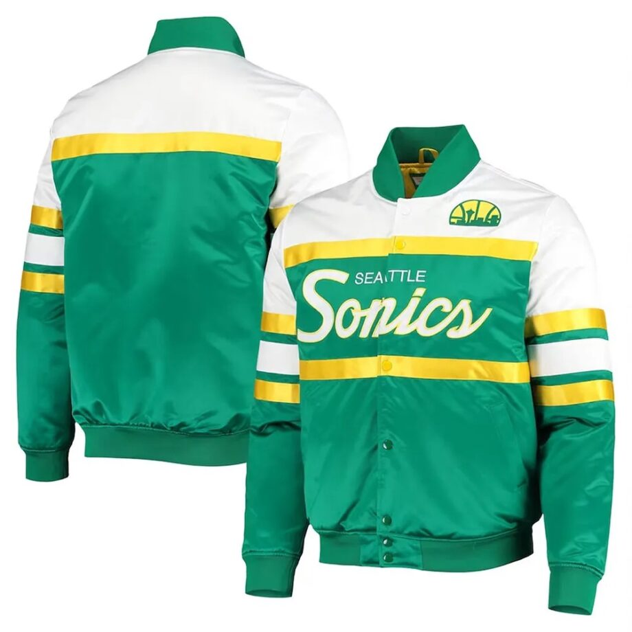 Vintage Green Seattle Supersonics Script Satin Jacket