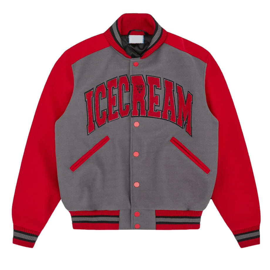 ICECREAM College Varsity Gray and Red Jacket