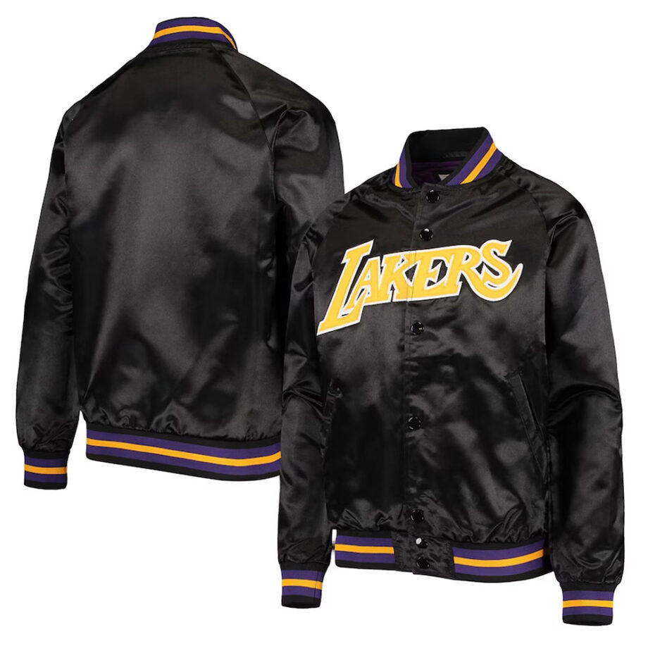 LA Lakers Hardwood Classics Black Satin Full-Snap Jacket