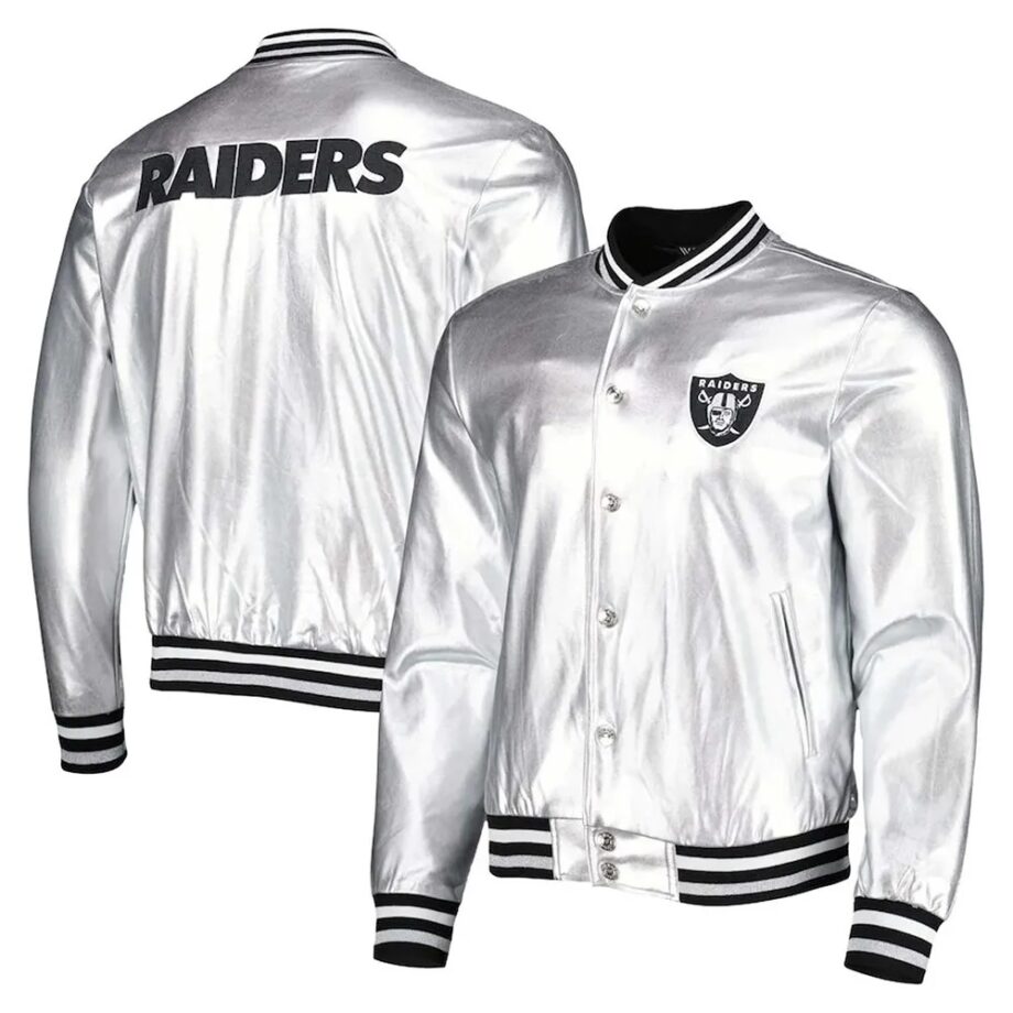 Las Vegas Raiders Silver Metallic Leather Jacket