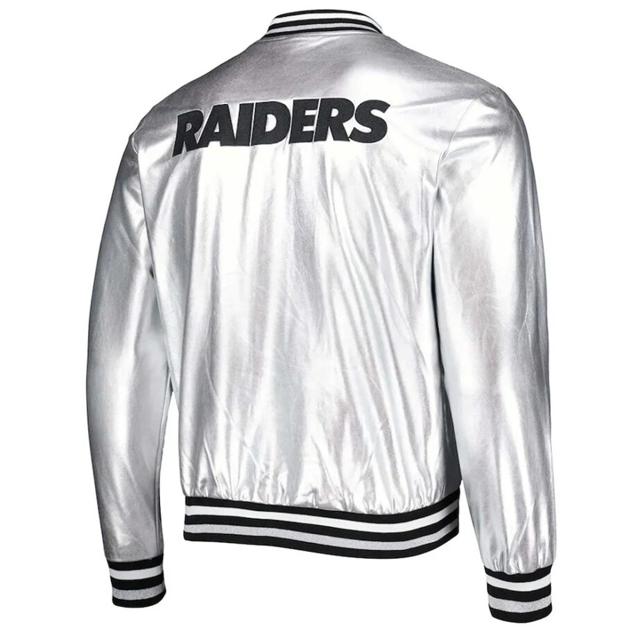 Las Vegas Raiders Silver Metallic Leather Jacket