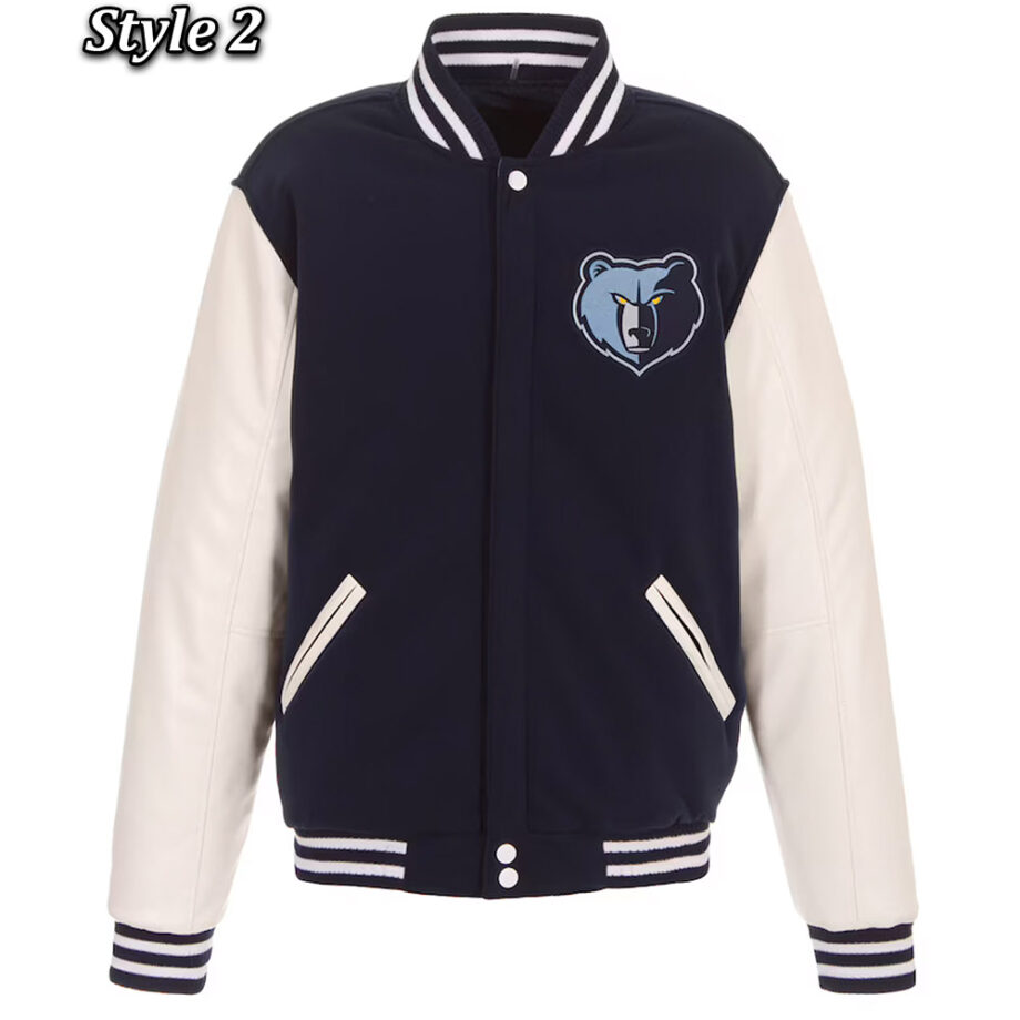 Memphis Grizzlies Navy & White Varsity Wool Leather Jacket