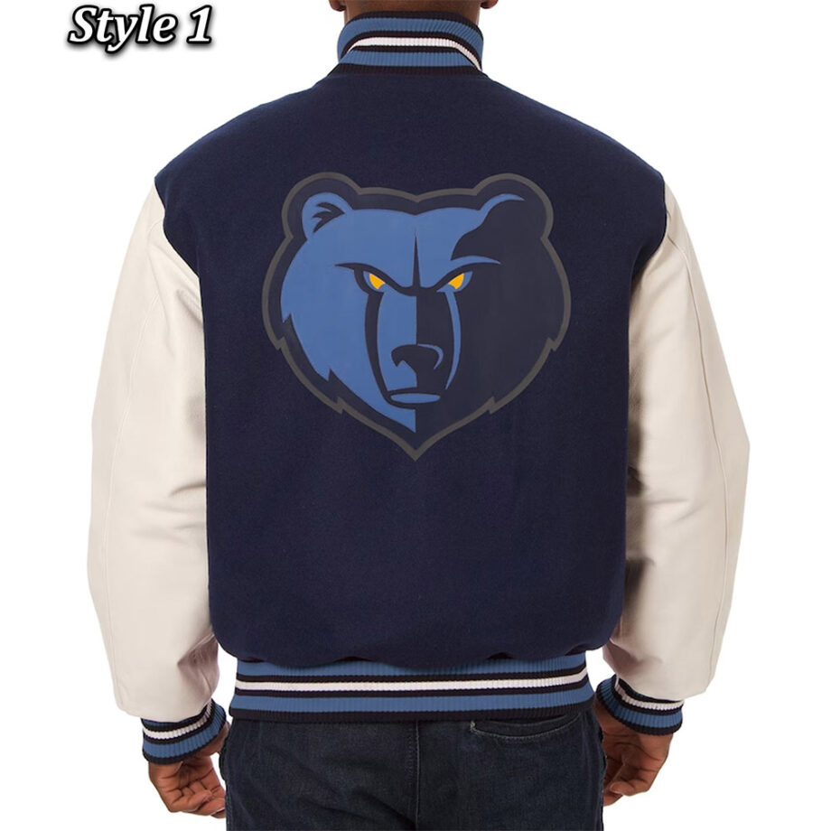 Memphis Grizzlies Navy & White Varsity Wool Leather Jacket