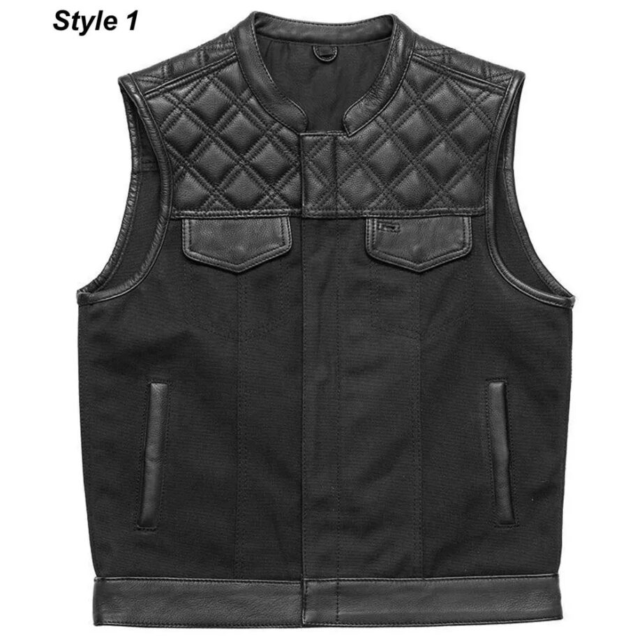 Men Motorcycle Leather & Canvas Hunt Club Vest