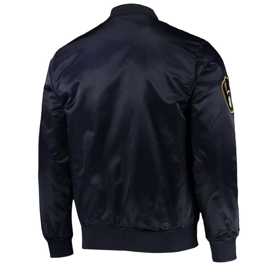 Milwaukee Brewers Wordmark Navy Satin Jacket