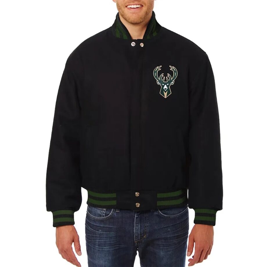Milwaukee Bucks Varsity Black Wool Jacket