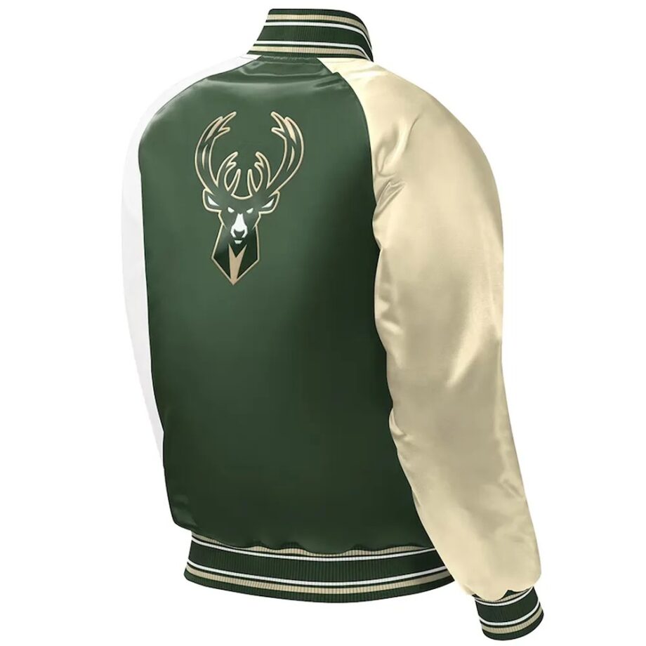 Milwaukee Bucks Youth Hunter Green Varsity Satin Jacket