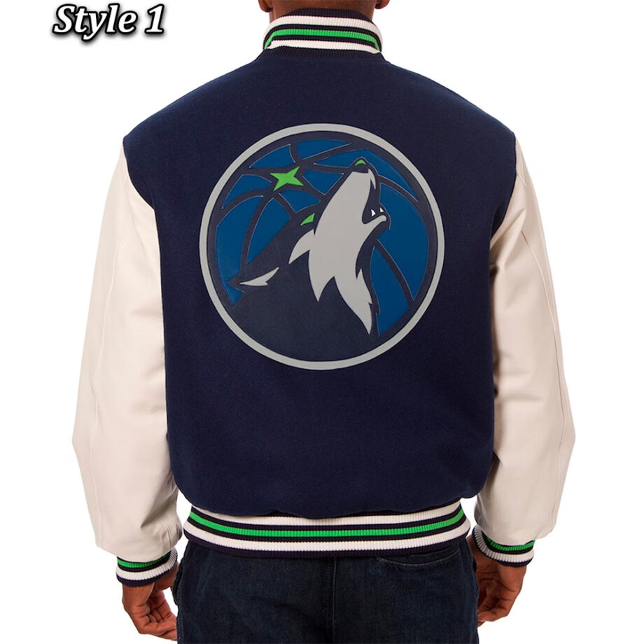 Minnesota Timberwolves Navy & White Varsity Wool Leather Jacket