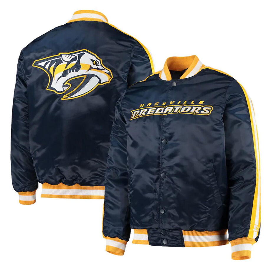 Nashville Predators O-Line Navy Varsity Satin Jacket