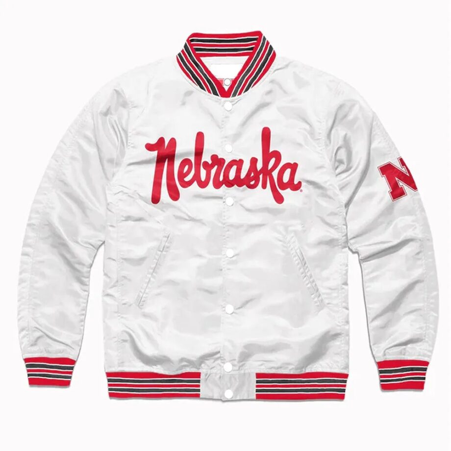 Script Nebraska Huskers White Varsity Jacket