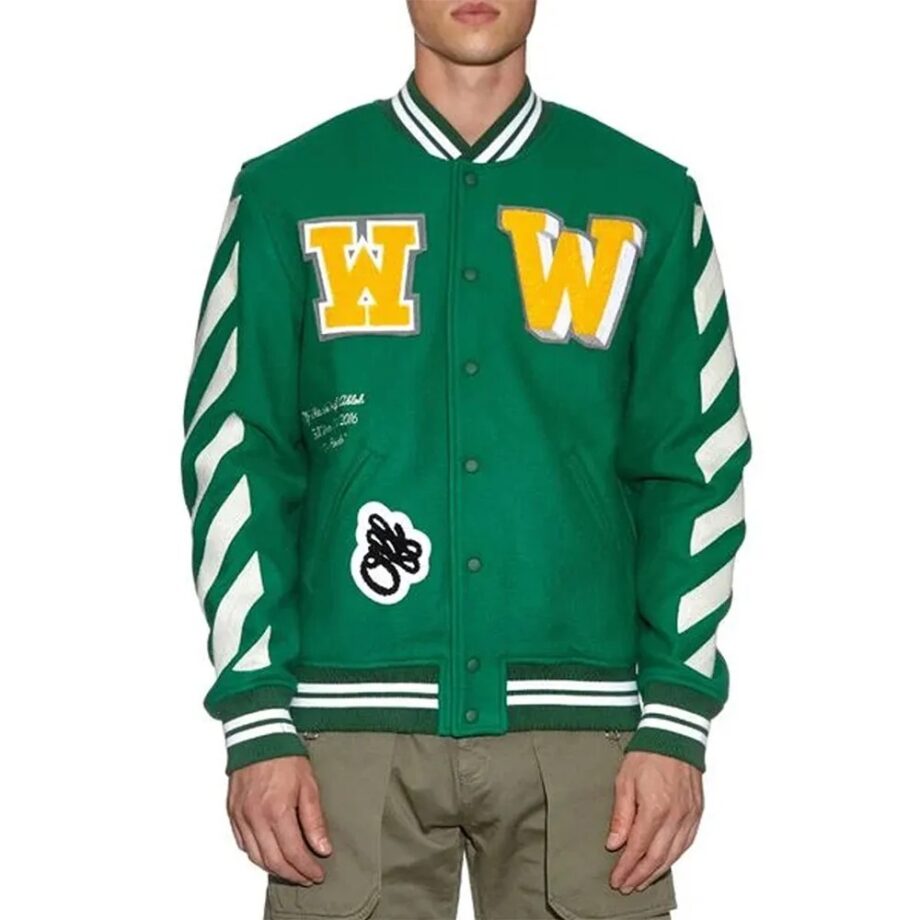 Off-White Green Letterman Jacket