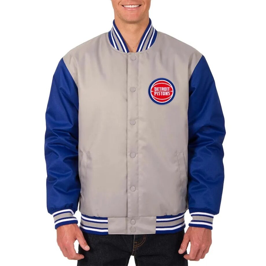 Gray/Blue Detroit Pistons Twill Jacket