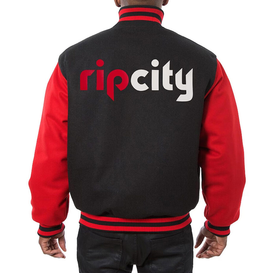 Portland Trail Blazers Black & Red Wool Varsity Jacket