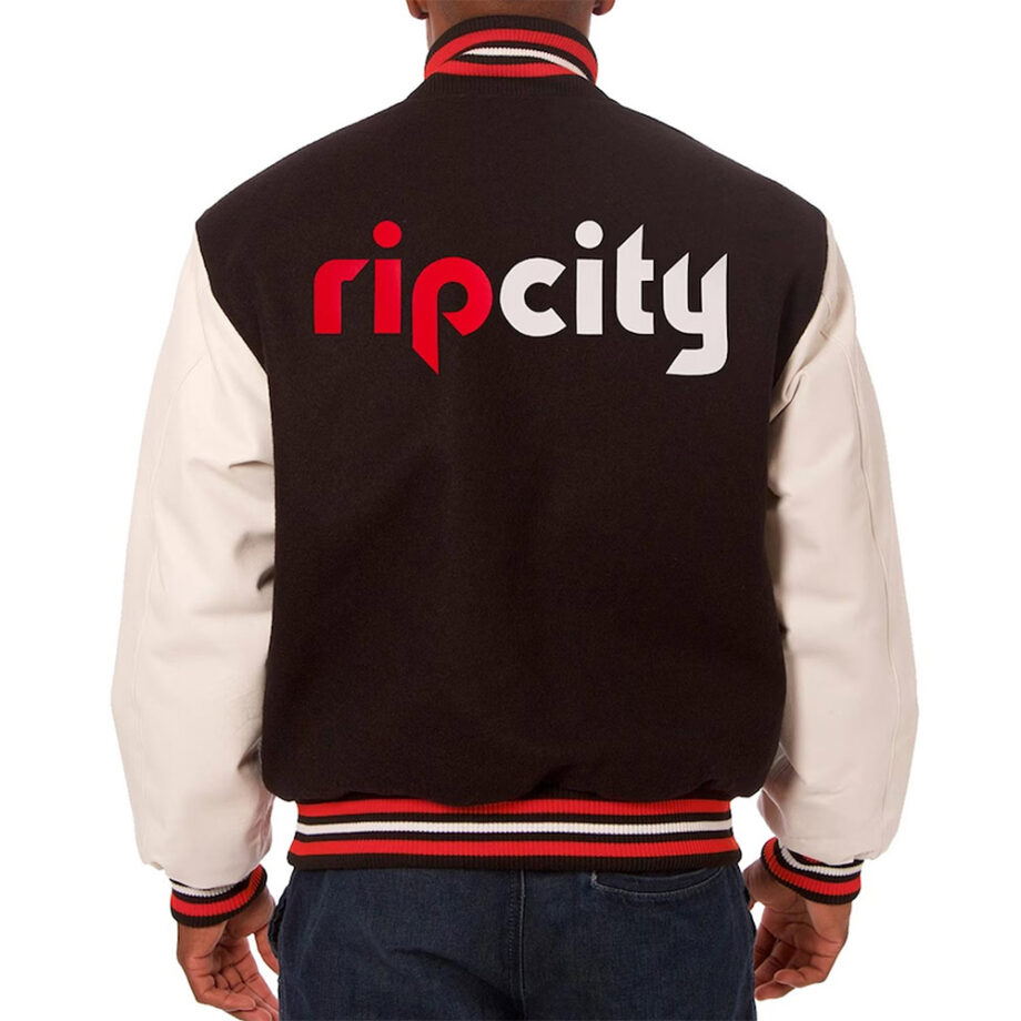 Portland Trail Blazers Two-Hit Black & White Varsity Jacket