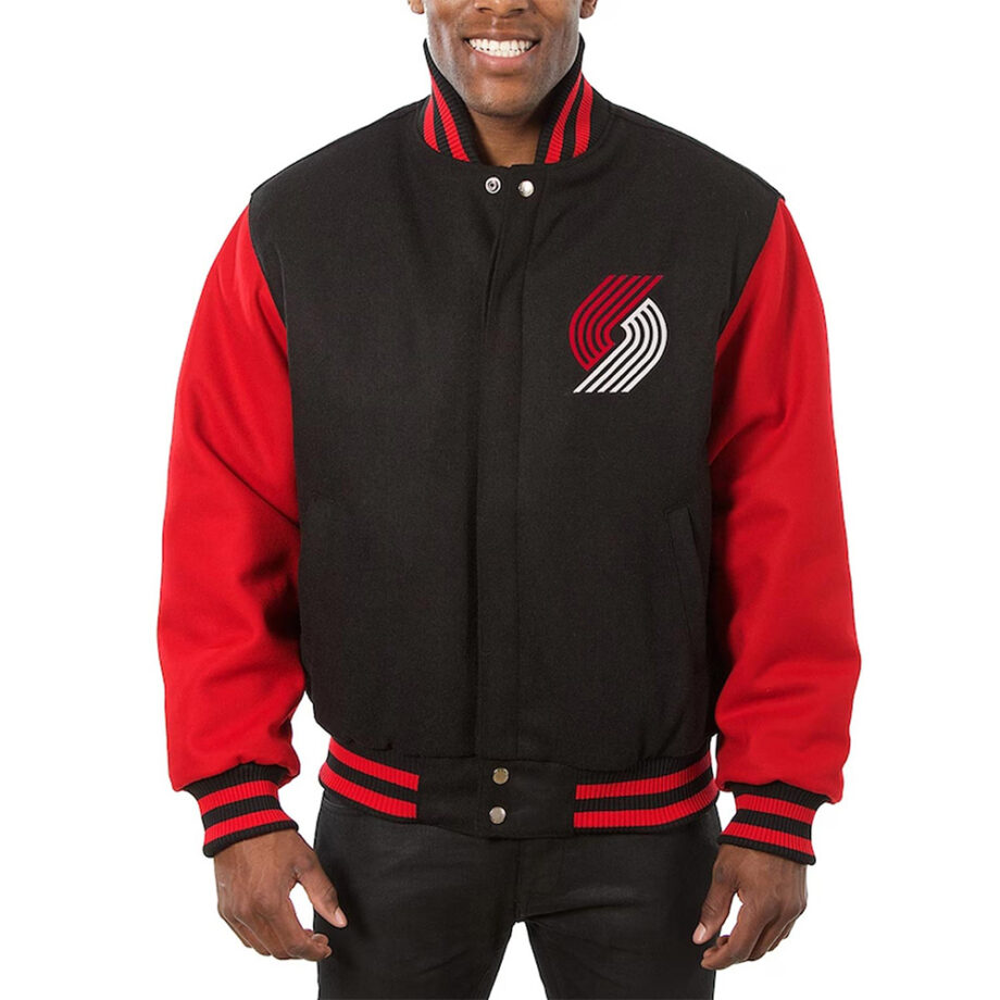 Portland Trail Blazers Black & Red Wool Varsity Jacket