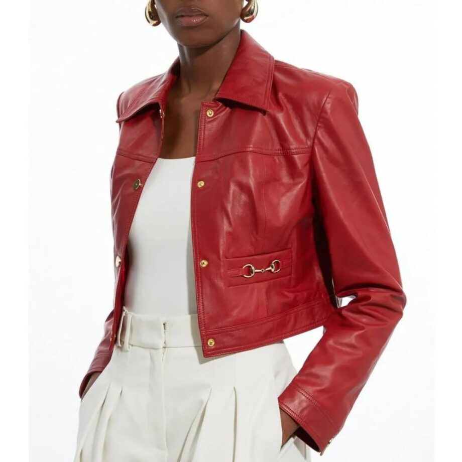 Women Snaffle Trim Leather Jacket