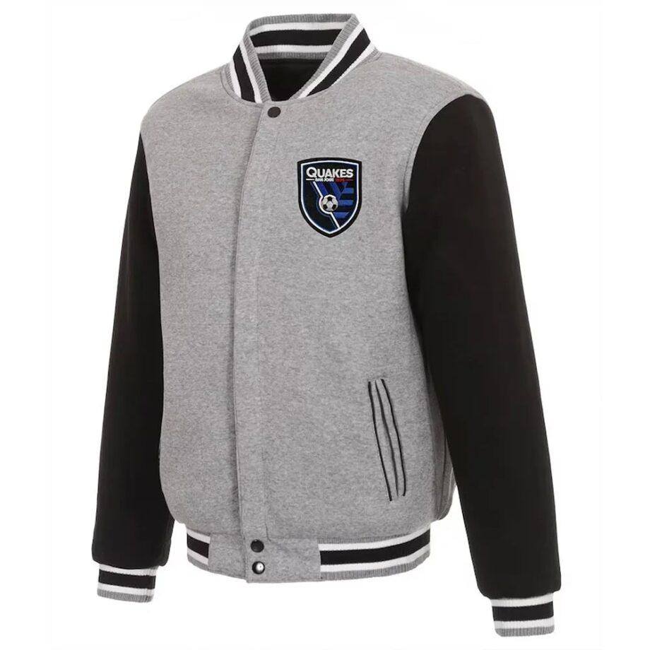 San Jose Earthquakes Gray & Black Varsity Wool Jacket
