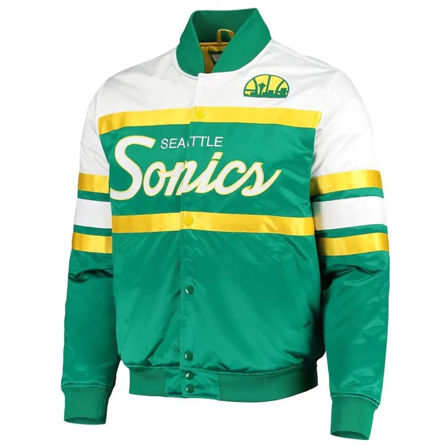 Vintage Green Seattle Supersonics Script Satin Jacket