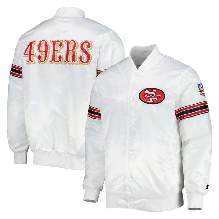 Power Forward San Francisco 49ers White Satin Jacket
