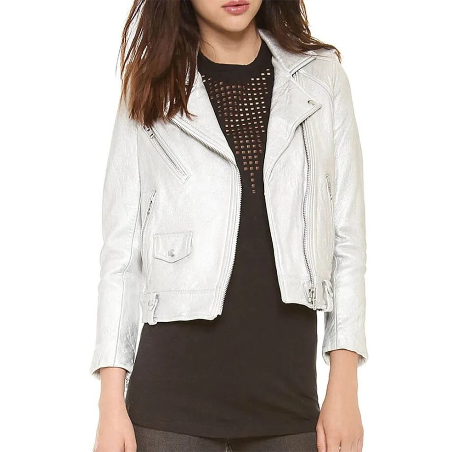 Willa Holland Silver Leather Jacket
