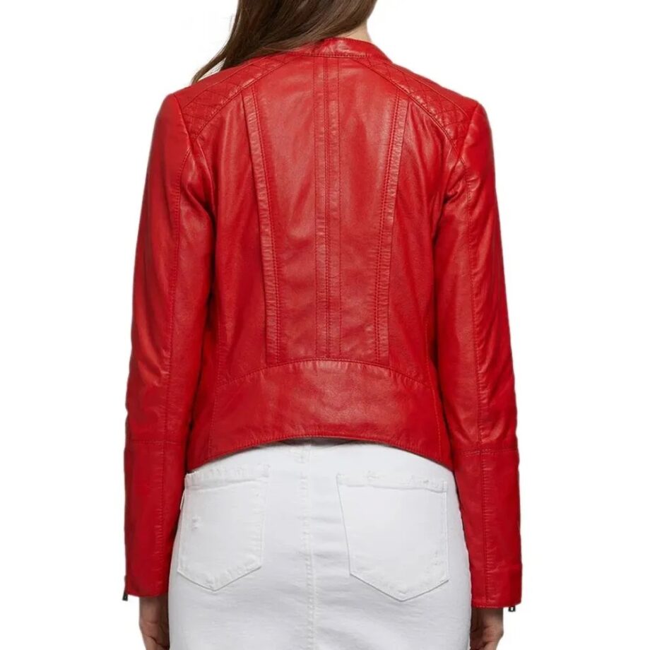Women 100% Real Red Leather Biker Jacket