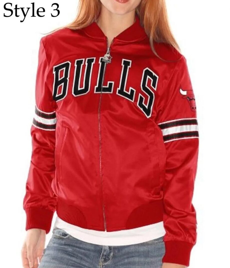 Womens Chicago Bulls Satin Varsity Jacket