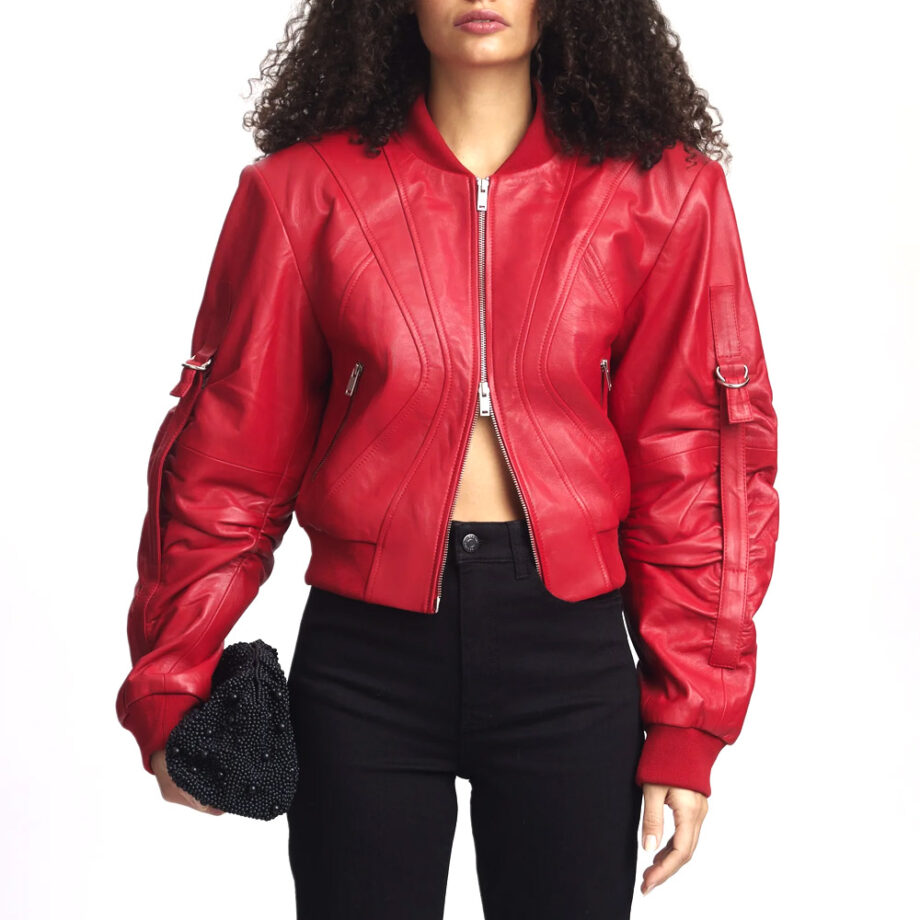 Women Haute Red Dual Zipper Leather Jacket