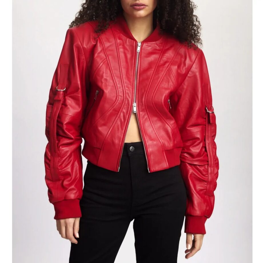Women Haute Red Dual Zipper Leather Jacket