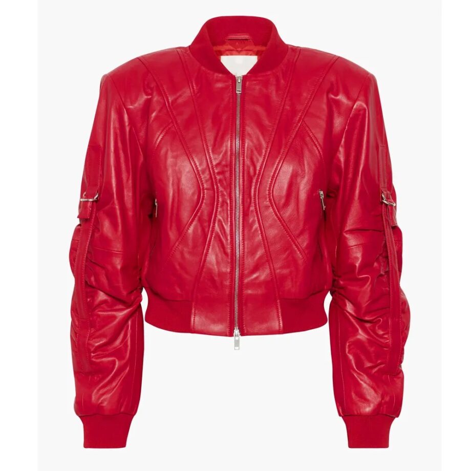 Women Haute Red Dual Zipper Leather Jacket
