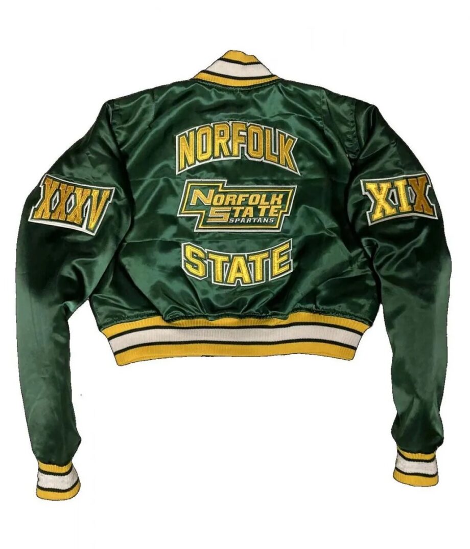 Women Cropped Norfolk State University Green Satin Jacket