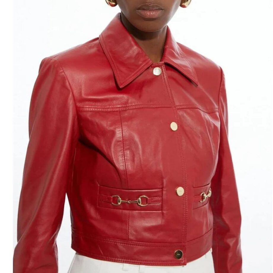 Women Snaffle Trim Leather Jacket