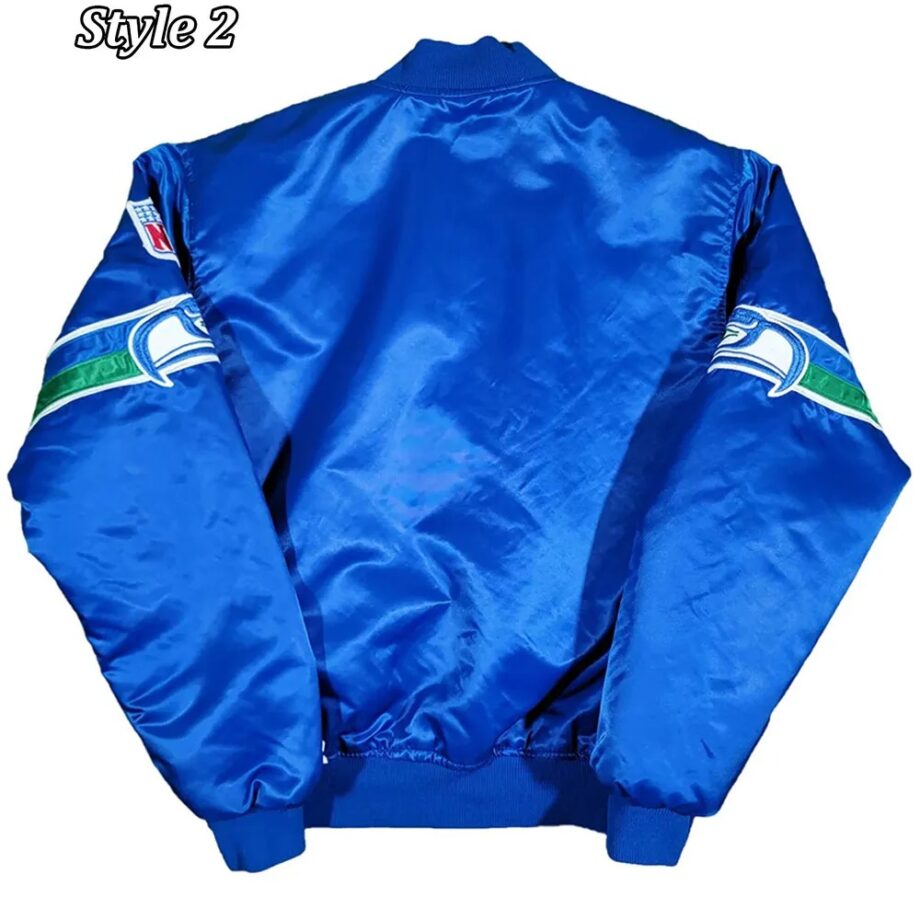 Vintage Seattle Seahawks 80s Blue Satin Bomber Jacket