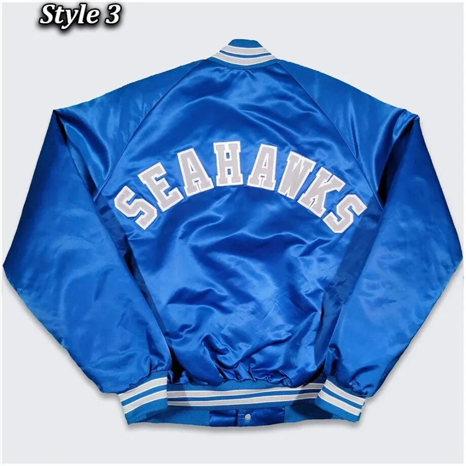 Vintage Seattle Seahawks 80s Blue Satin Bomber Jacket