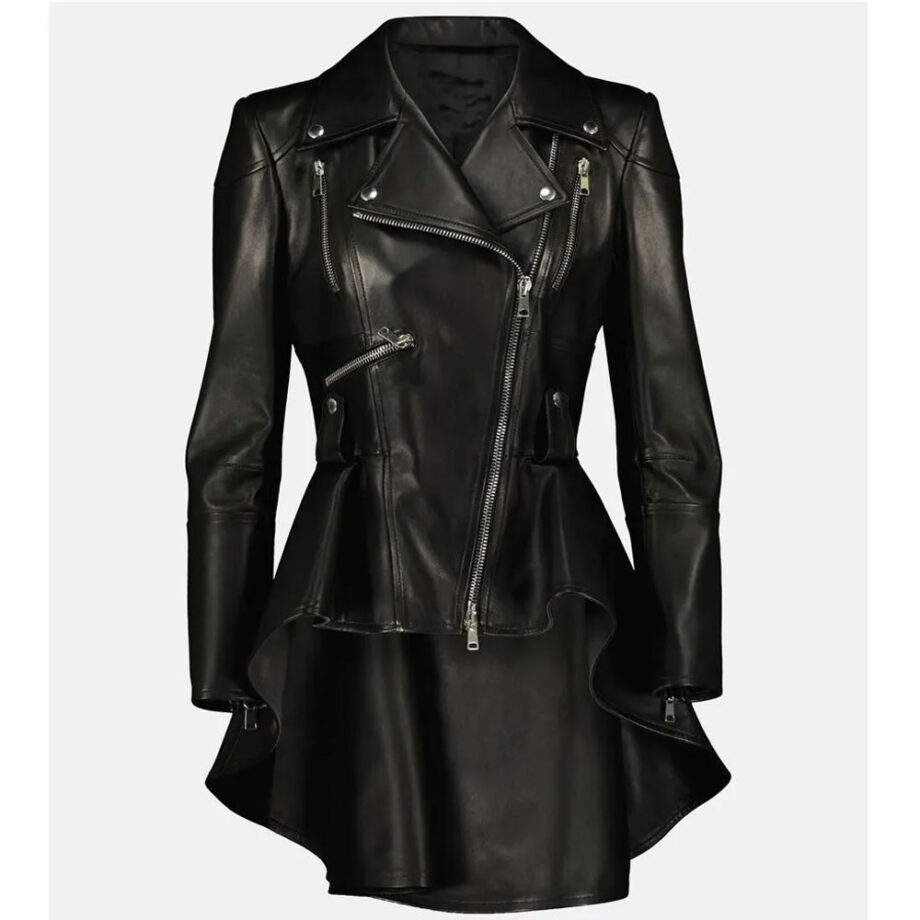 Jamie Xie Bling Empire Peplum Leather Jacket