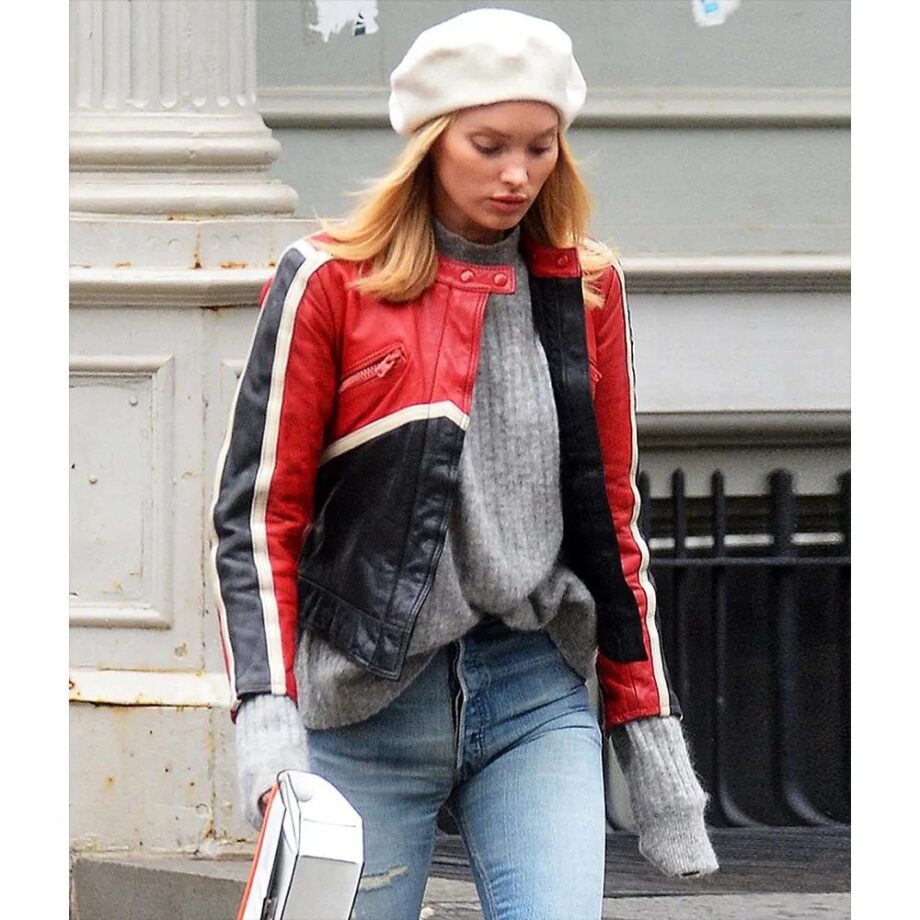 Elsa Hosk Red & Black Biker Jacket