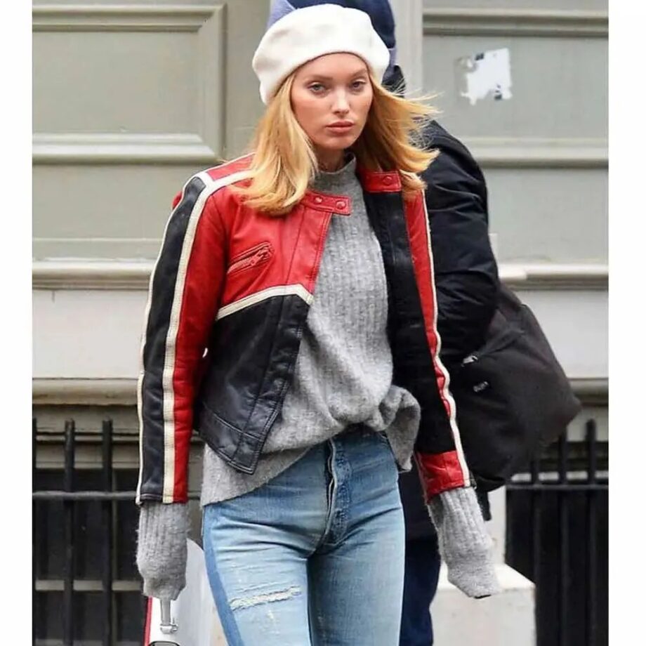 Elsa Hosk Red & Black Biker Jacket