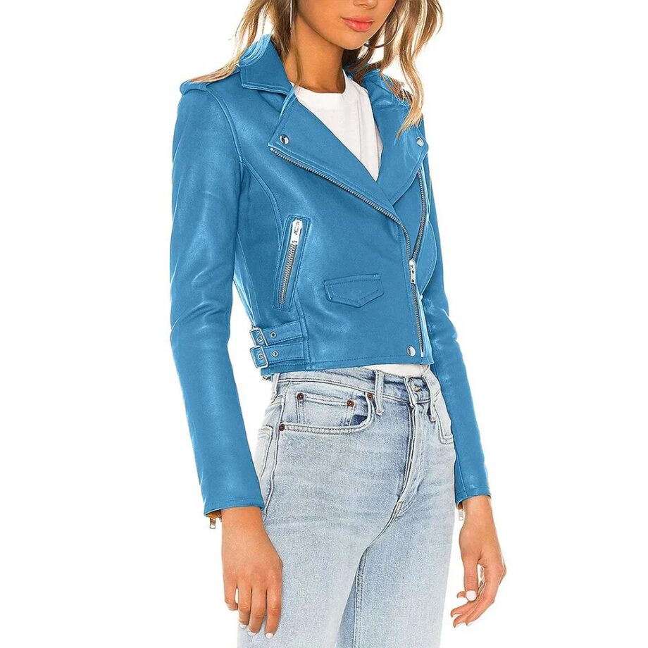 Eve The Talk Blue Leather Jacket