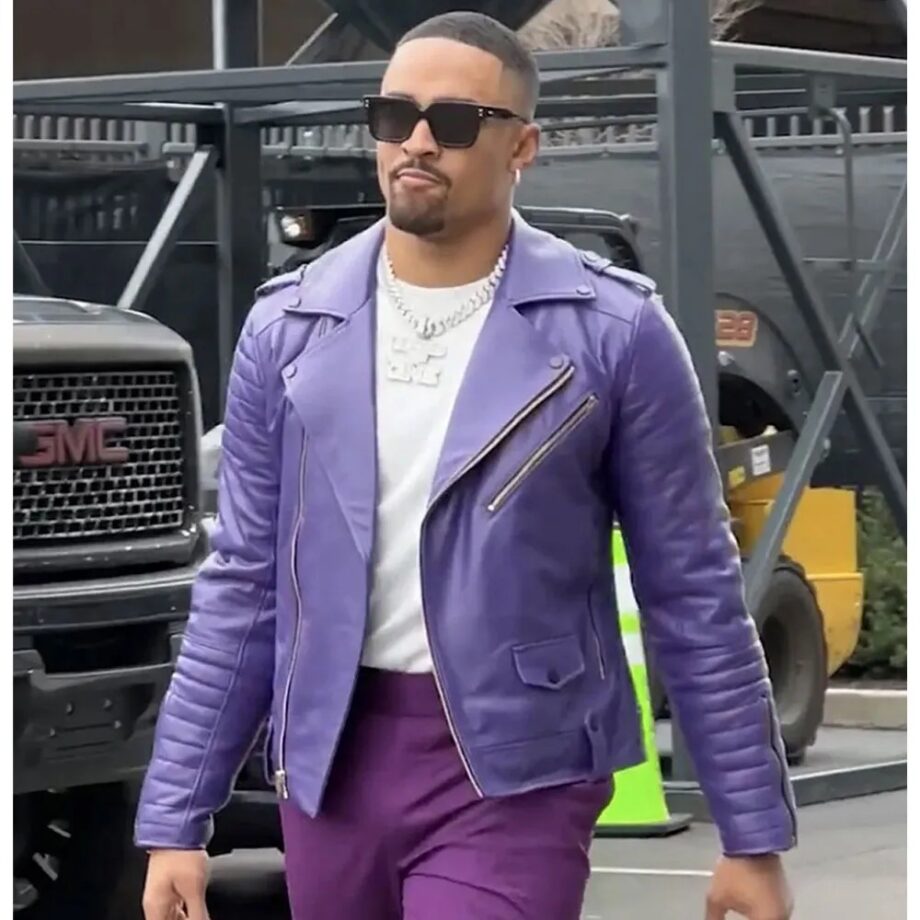 Jalen Hurts Purple Leather Biker Jacket