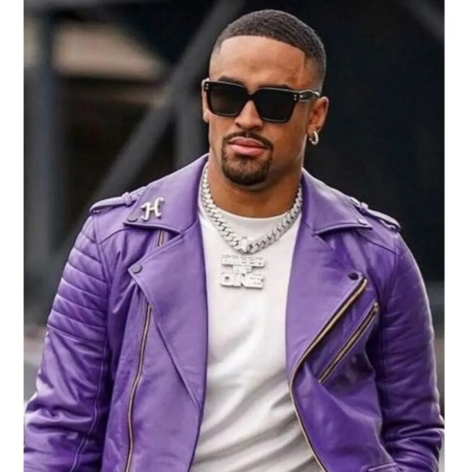 Jalen Hurts Purple Leather Biker Jacket