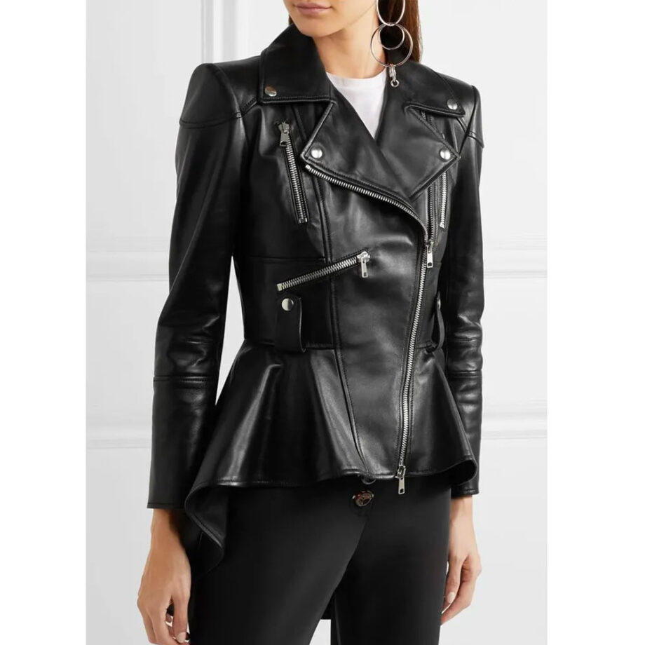Jamie Xie Bling Empire Peplum Leather Jacket