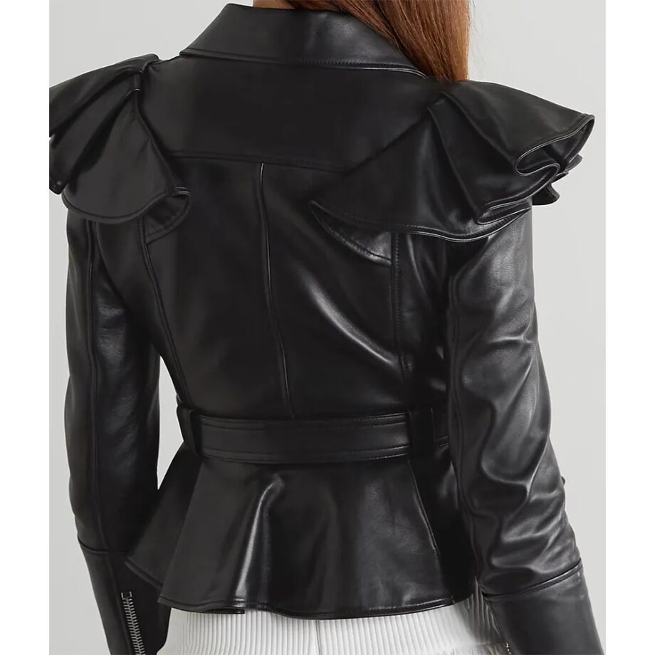Kelly Clarkson The Voice Belted Ruffled Leather Jacket